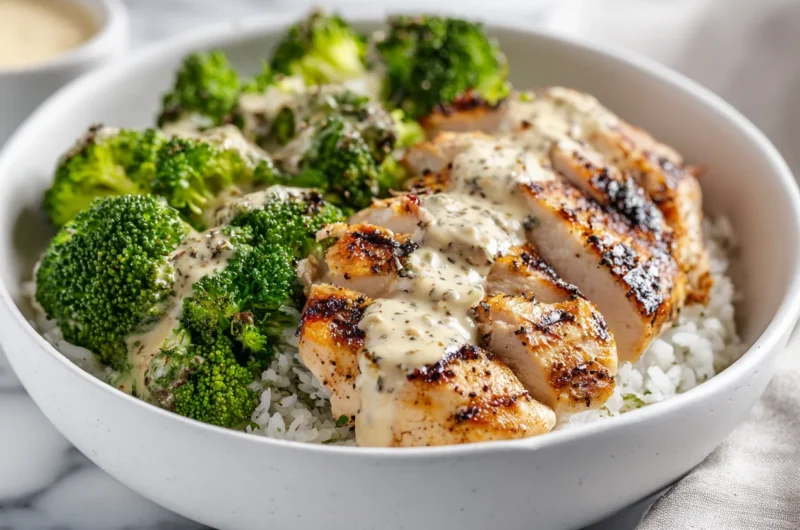 Balanced Grilled Chicken Broccoli Bowls with Garlic Sauce Recipe