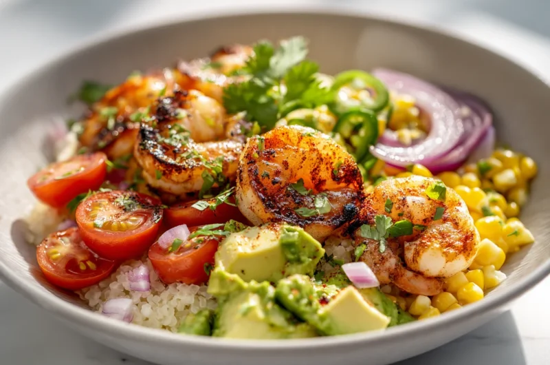 Fresh Grilled Shrimp Bowl with Avocado Corn Salsa Recipe