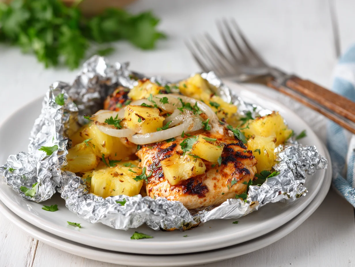 Hawaiian BBQ Chicken Pineapple Foil Packets