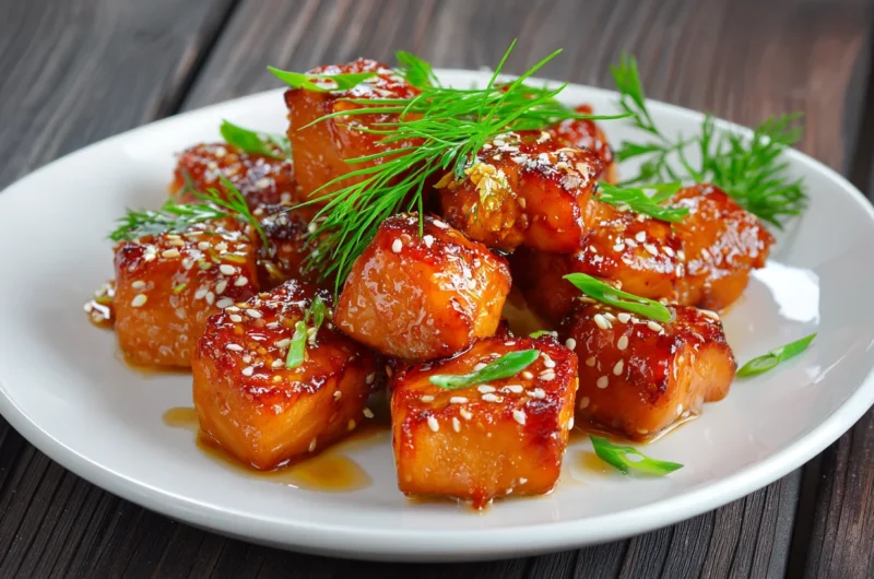 Sticky Honey Garlic Salmon Bites Recipe
