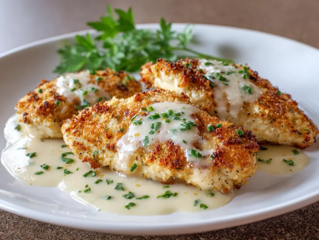 Parmesan Crusted Chicken with Garlic Sauce