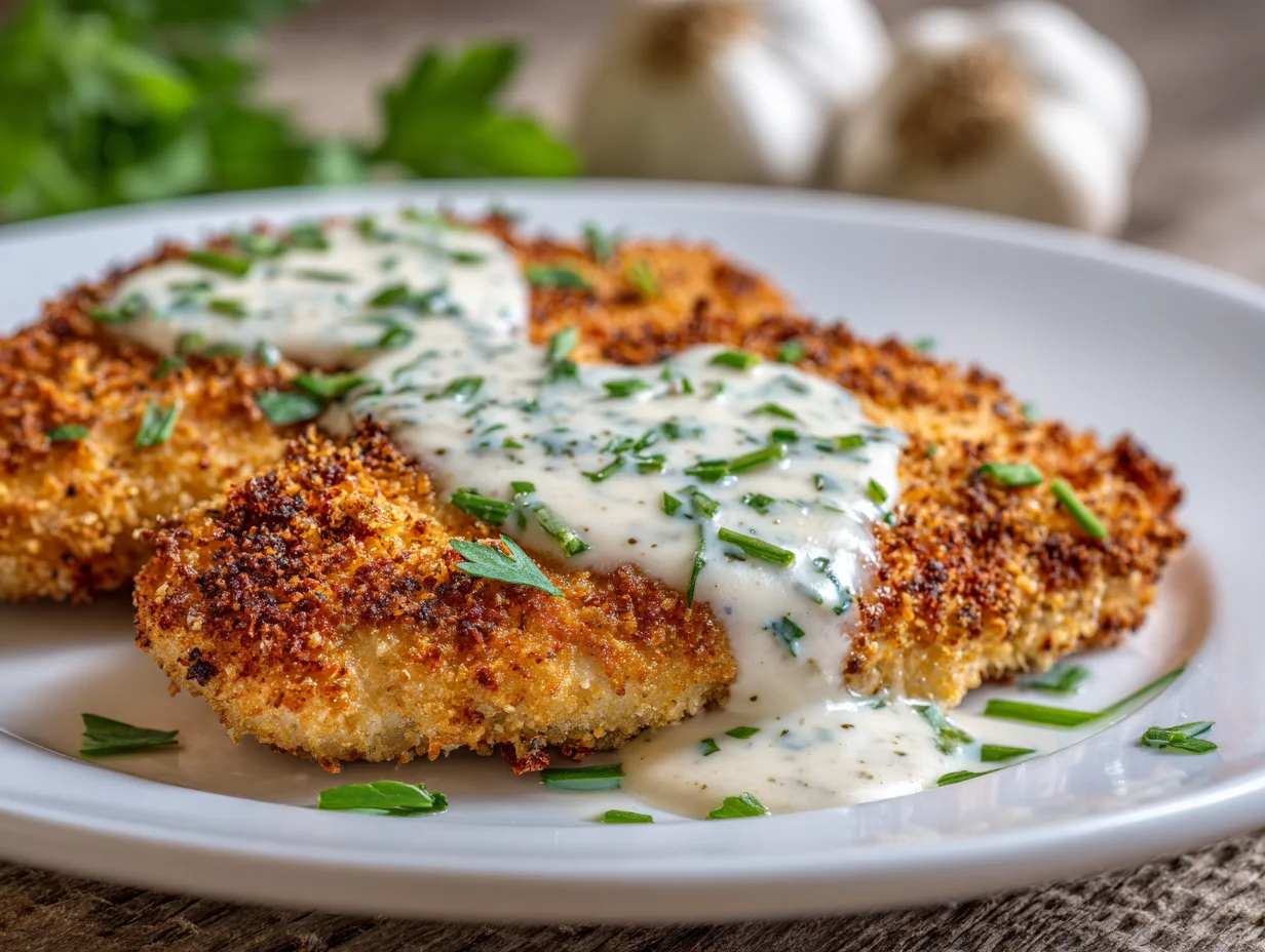 Parmesan Crusted Chicken with Garlic Sauce