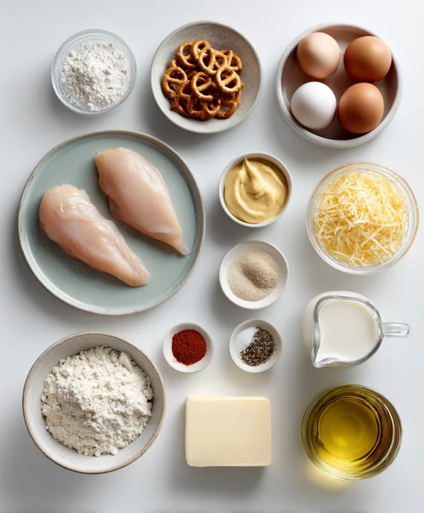 Pretzel Chicken with Mustard Cheddar Sauce