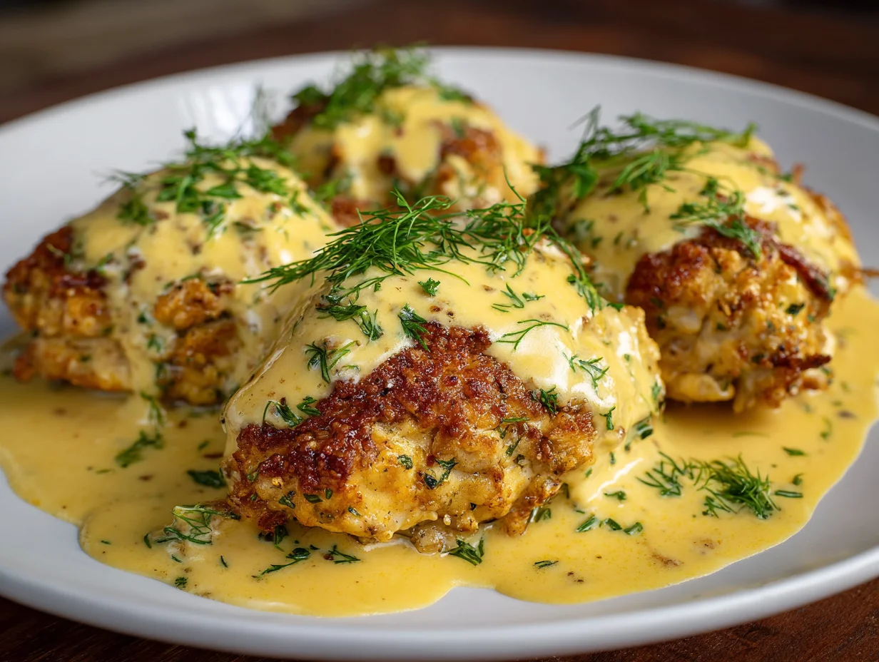 Pretzel Chicken with Mustard Cheddar Sauce