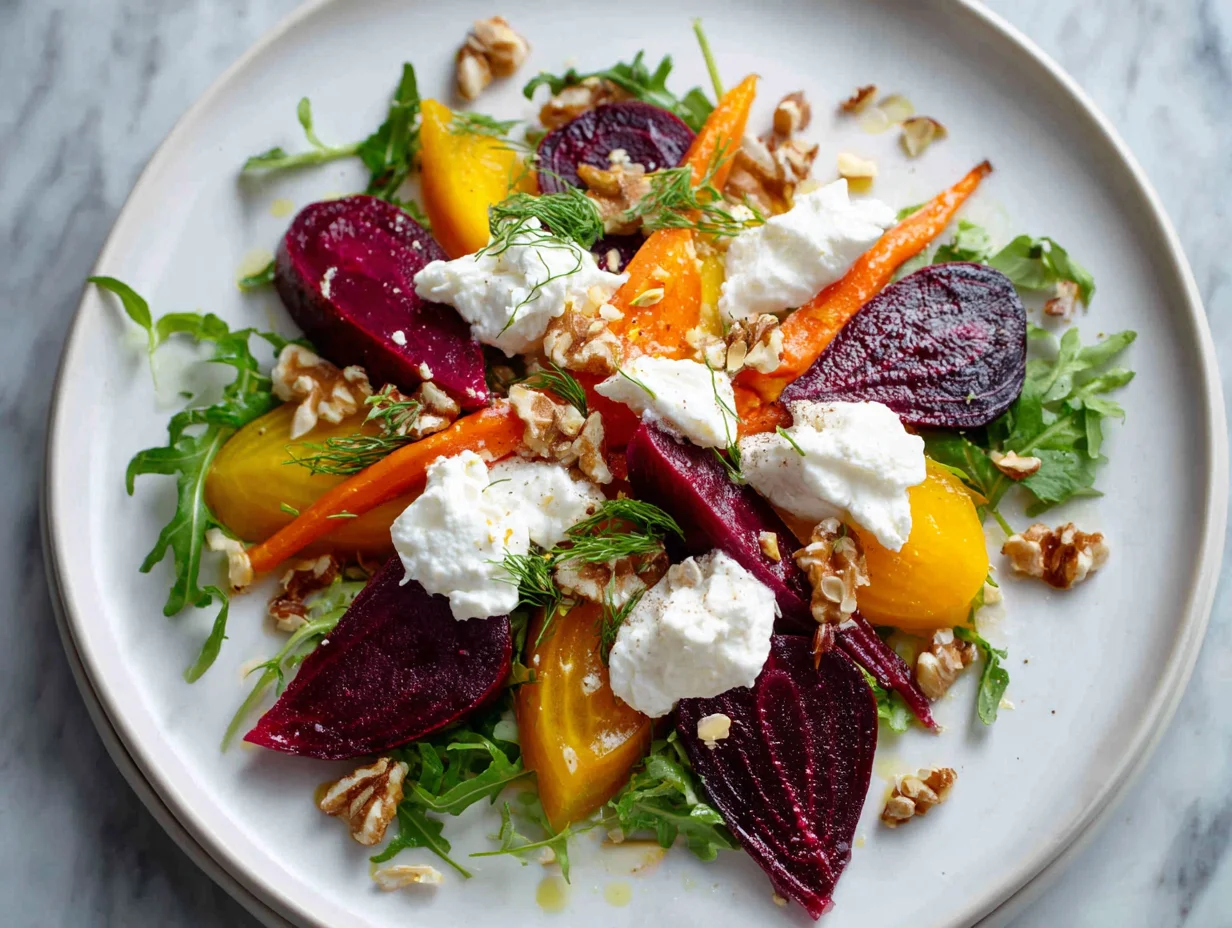 Roasted Beets Carrots Burrata Salad