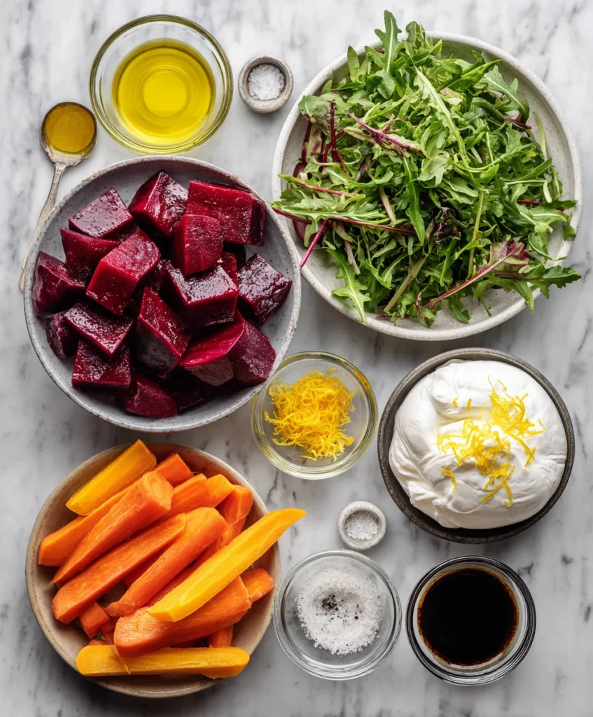 Roasted Beets Carrots Burrata Salad