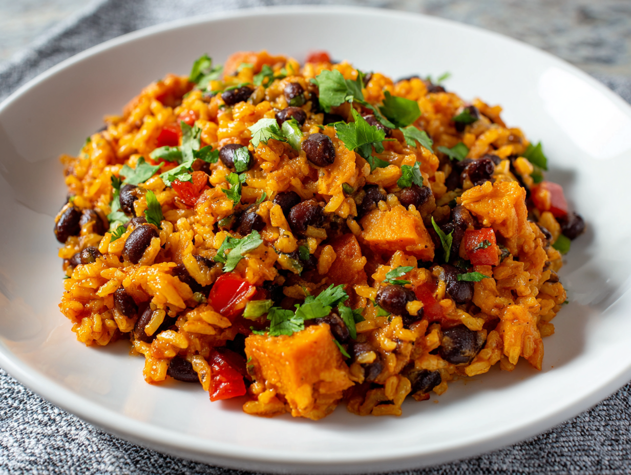 Southwest Sweet Potato Black Bean Rice Skillet