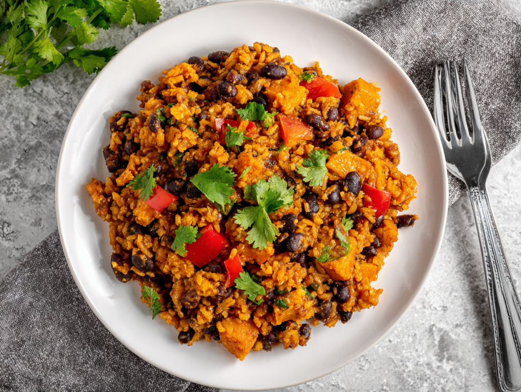 Southwest Sweet Potato Black Bean Rice Skillet