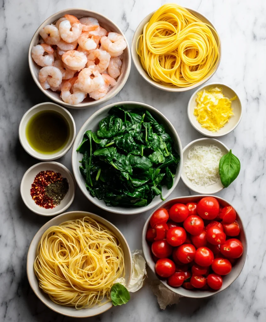 Tomato Spinach Shrimp Pasta