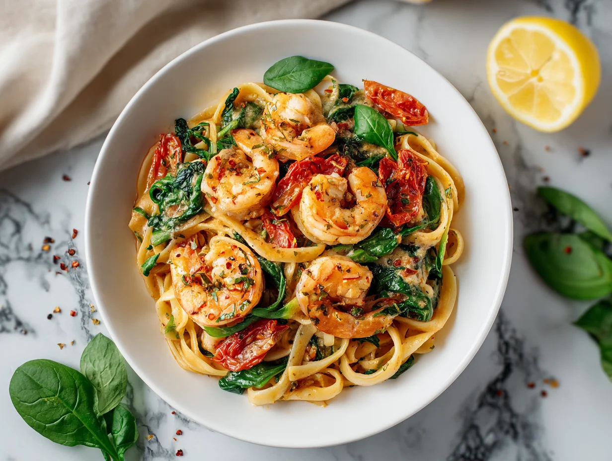 Tomato Spinach Shrimp Pasta