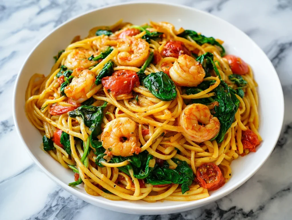 Tomato Spinach Shrimp Pasta