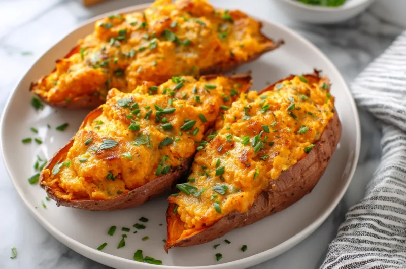 Cheesy Twice Baked Sweet Potatoes Recipe
